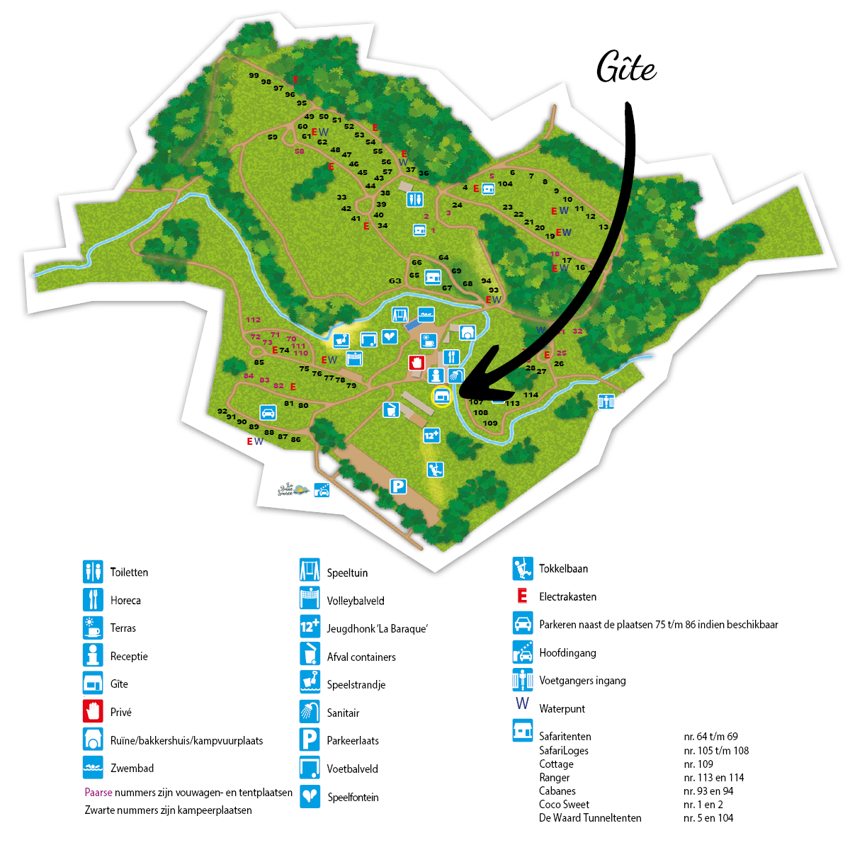 Plattegrond camping La Bonne Source - Gite